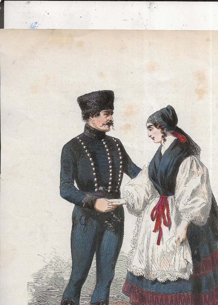 Hongarije Inwoners van Iaszbereny in kleederdracht 1851, Ophalen of Verzenden, Voor 1920, Ongelopen, Overige thema's