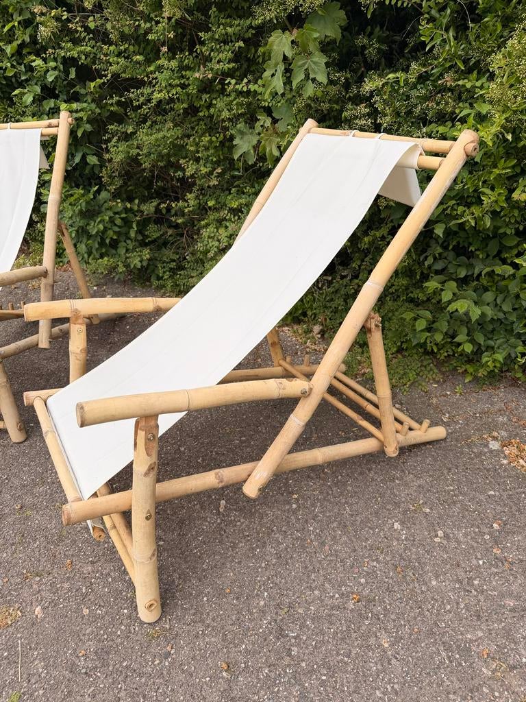 2 Bamboe terras/lounge stoelen - Zo goed als nieuw, Tuin en Terras, Ligbedden, Ophalen, Zo goed als nieuw