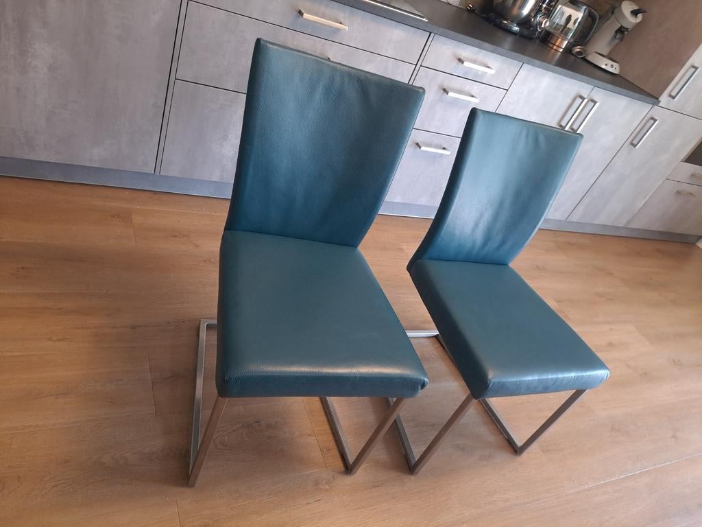 2 leren groene eetkamer stoelen van Bert Plantagie, Ophalen, Overige kleuren, Leer, Twee