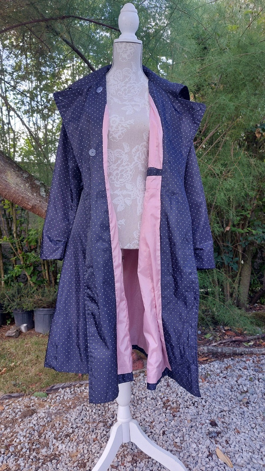 Trenchcoat/lange jas DIDI, blauw/stippeltjes/roze, mt S, Blauw, Didi, Ophalen of Verzenden, Zo goed als nieuw