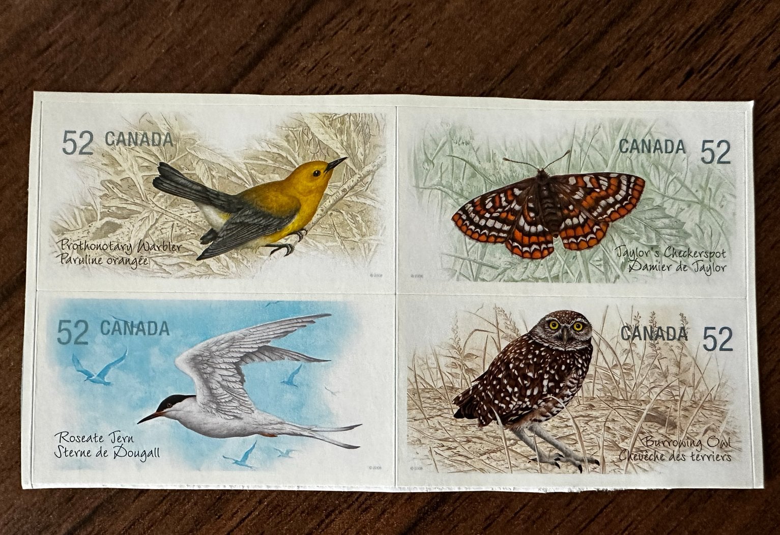 Canada 2008 vogels en vlinders uilen zelfklevend postfris, Ophalen of Verzenden, Postfris, Noord-Amerika