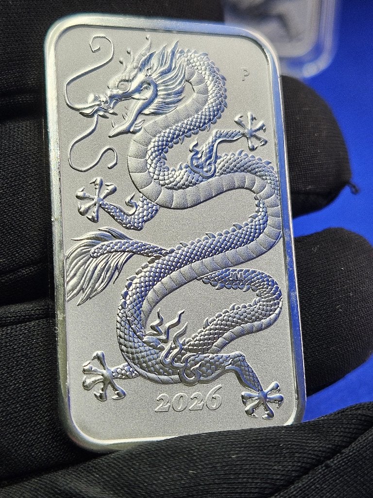 (11114) AUSTRALIA NIEUWE  RECTANGLE DRAGON 2026  ONE OUNCE, Ophalen of Verzenden, Losse munt, Zilver