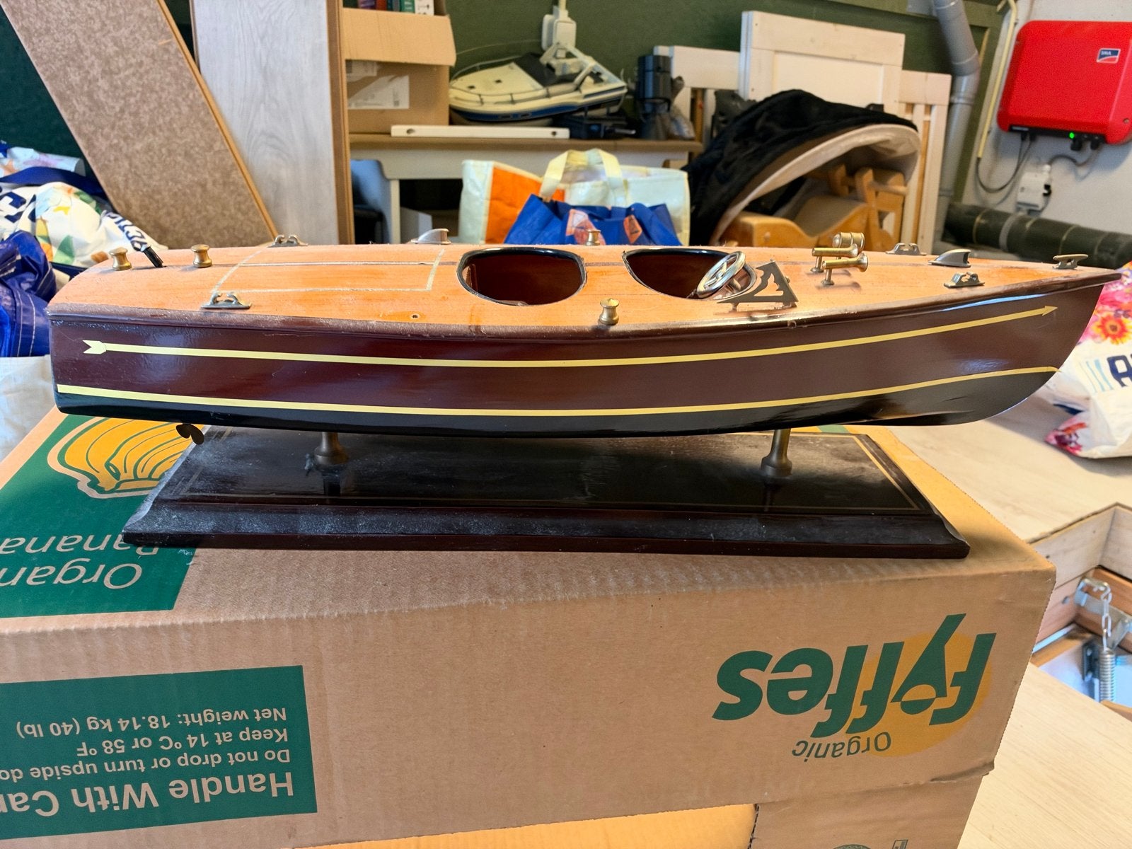 Vintage Houten Modelboot - Zeilboot en Motorboot, Ophalen, Gebruikt, Groter dan 1:32, Overige merken
