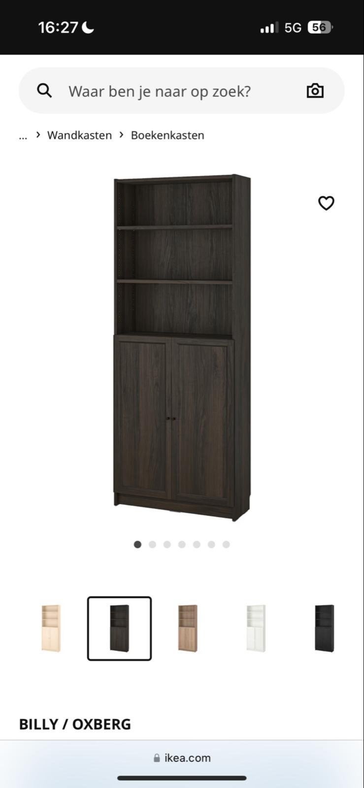 IKEA BILLY / OXBERG boekenkast donkerbruin, Ophalen, 200 cm of meer, 50 tot 100 cm, Zo goed als nieuw