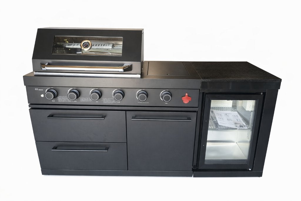 geheel "food grade" 304 RVS 6 burner / koelkast / spoelbak, Tuin en Terras, Ophalen, Geen merk, Nieuw, Gas