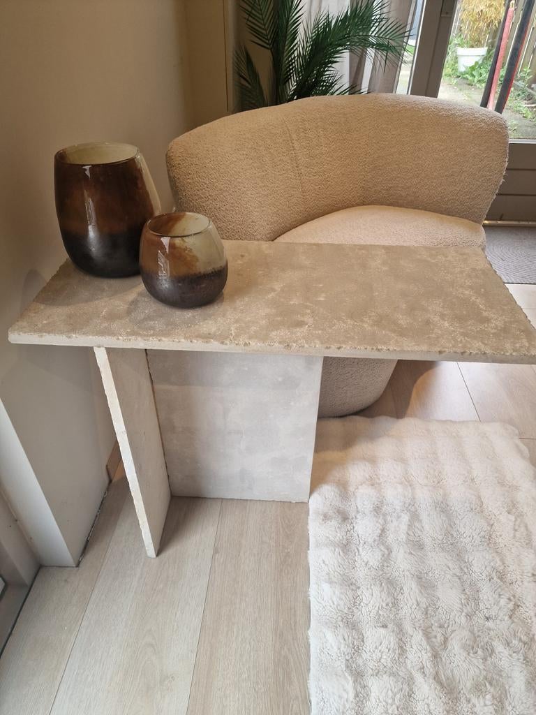 Travertin sidetable - Ibiza Japandi stijl - 80x35x62cm, Overige materialen, 50 tot 100 cm, Nieuw, Ophalen of Verzenden