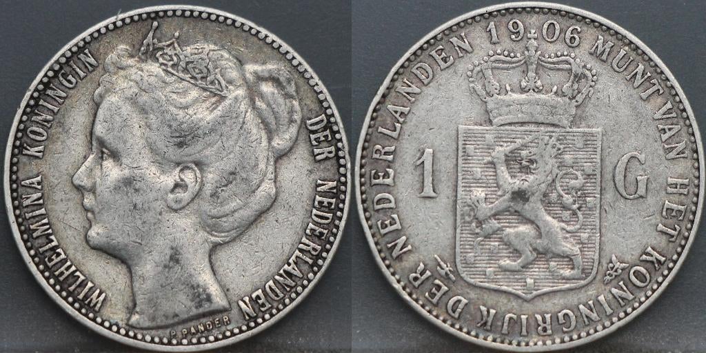 Zilveren 1 gulden 1906 Wilhelmina - schaars!, Postzegels en Munten, Munten | Nederland, 1 gulden, Vóór koninkrijk, Verzenden, Zilver