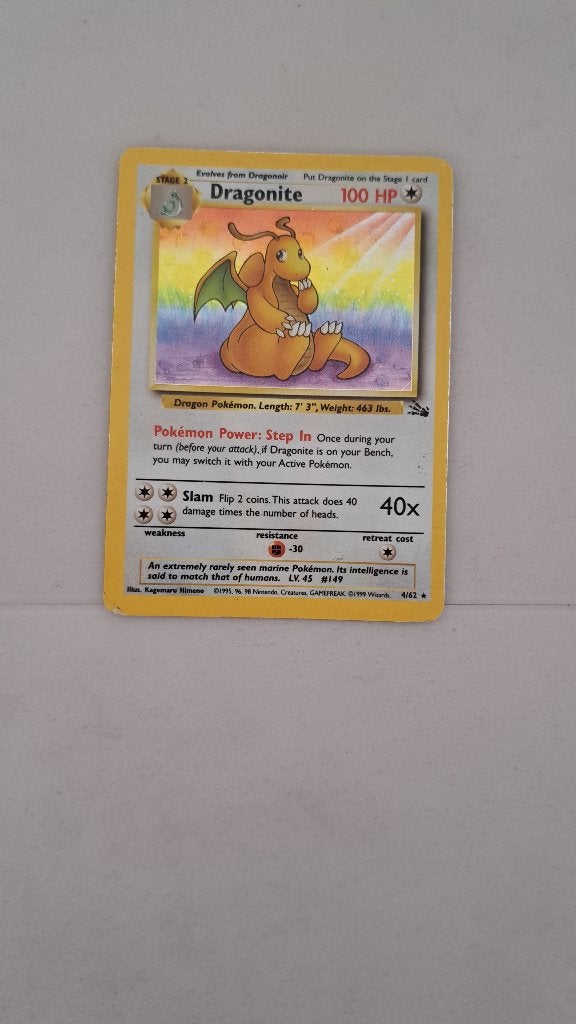 Pokémon Kaart Dragonite 4/62 Holo Fossil Set, Verzamelen, Ophalen of Verzenden, Gebruikt, Speelkaart(en)