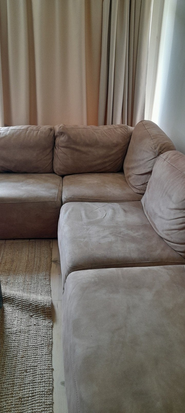 Beige groot hoekbankstel - Gratis af te halen, Ophalen, Gebruikt, 100 tot 125 cm, Hoekbank
