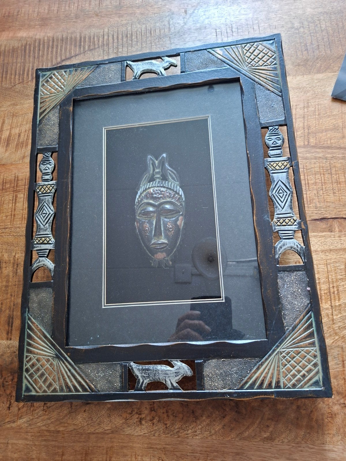Afrikaans masker in lijst - Wanddecoratie, Hout, Bruin, Afrika, Masker