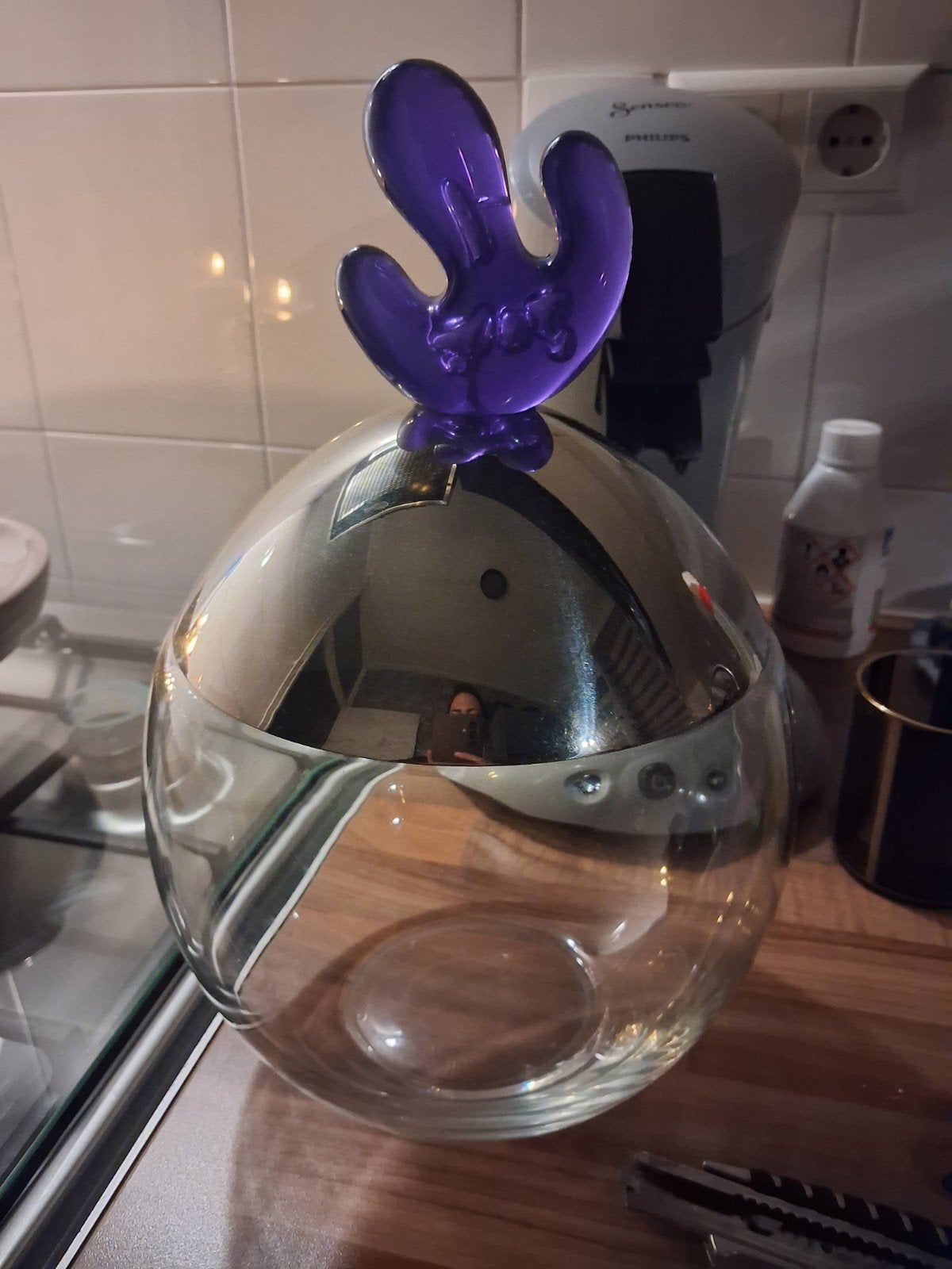 Alessi Snoeppot met Paarse Deksel - Zo Goed als Nieuw, Ophalen of Verzenden, Zo goed als nieuw, Modern, Glas