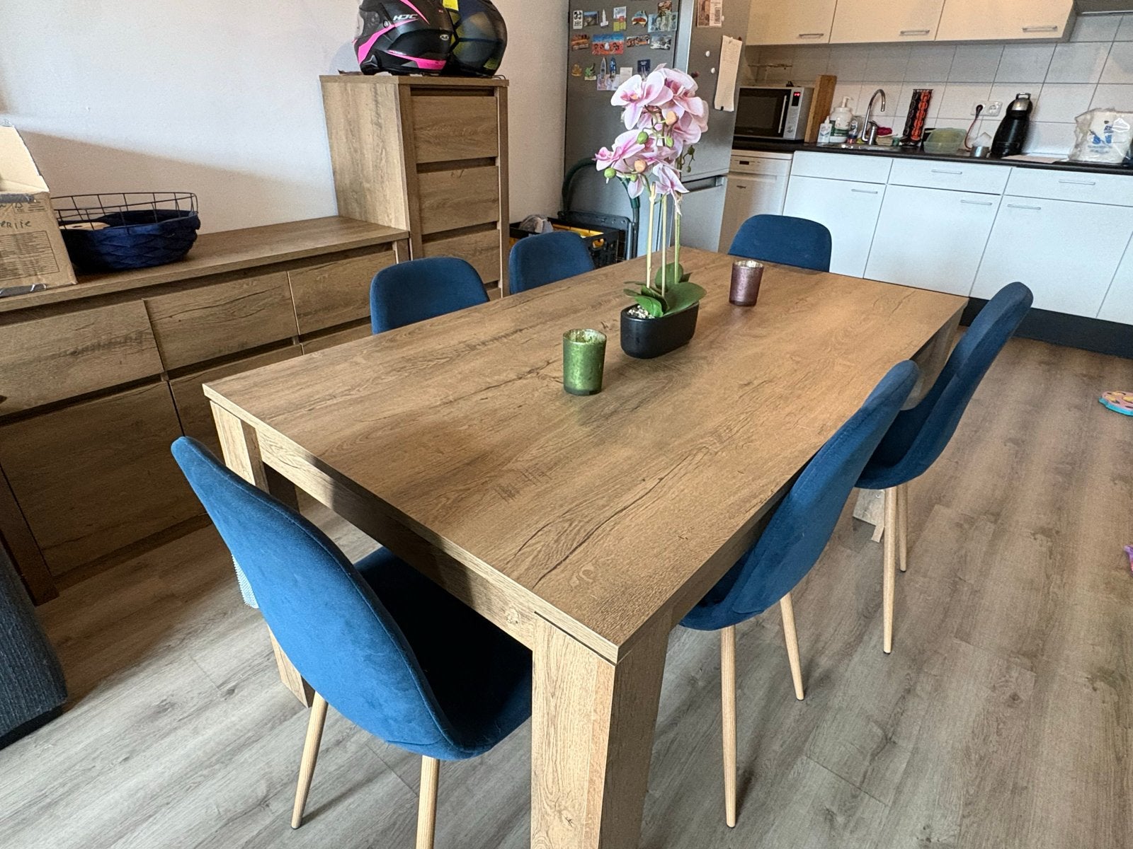 6 comfortabele eetkamerstoelen, Ophalen, Gebruikt, Blauw, Vijf, Zes of meer stoelen