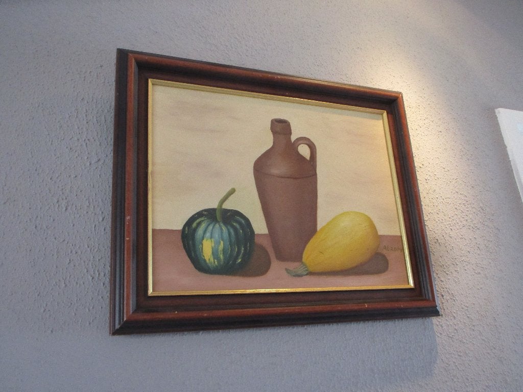 Schilderij Stilleven met pompoenen en kruik ,v.a 65,00e, Antiek en Kunst, Overige ondergronden, Stilleven, Ophalen of Verzenden