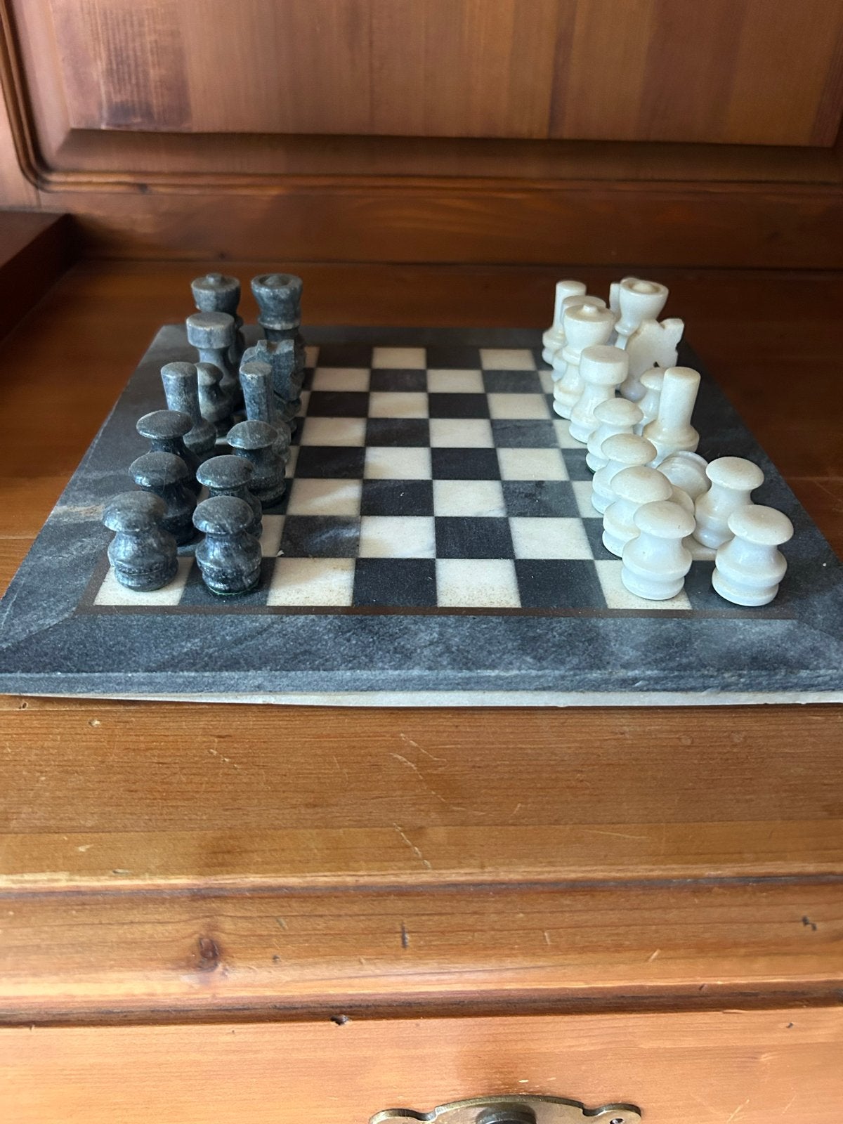 Marmeren schaakspel - Zwart en wit, Een of twee spelers, Ophalen, Gebruikt