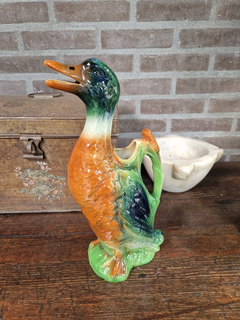 Franse majolica eend schenkkan, Ophalen of Verzenden