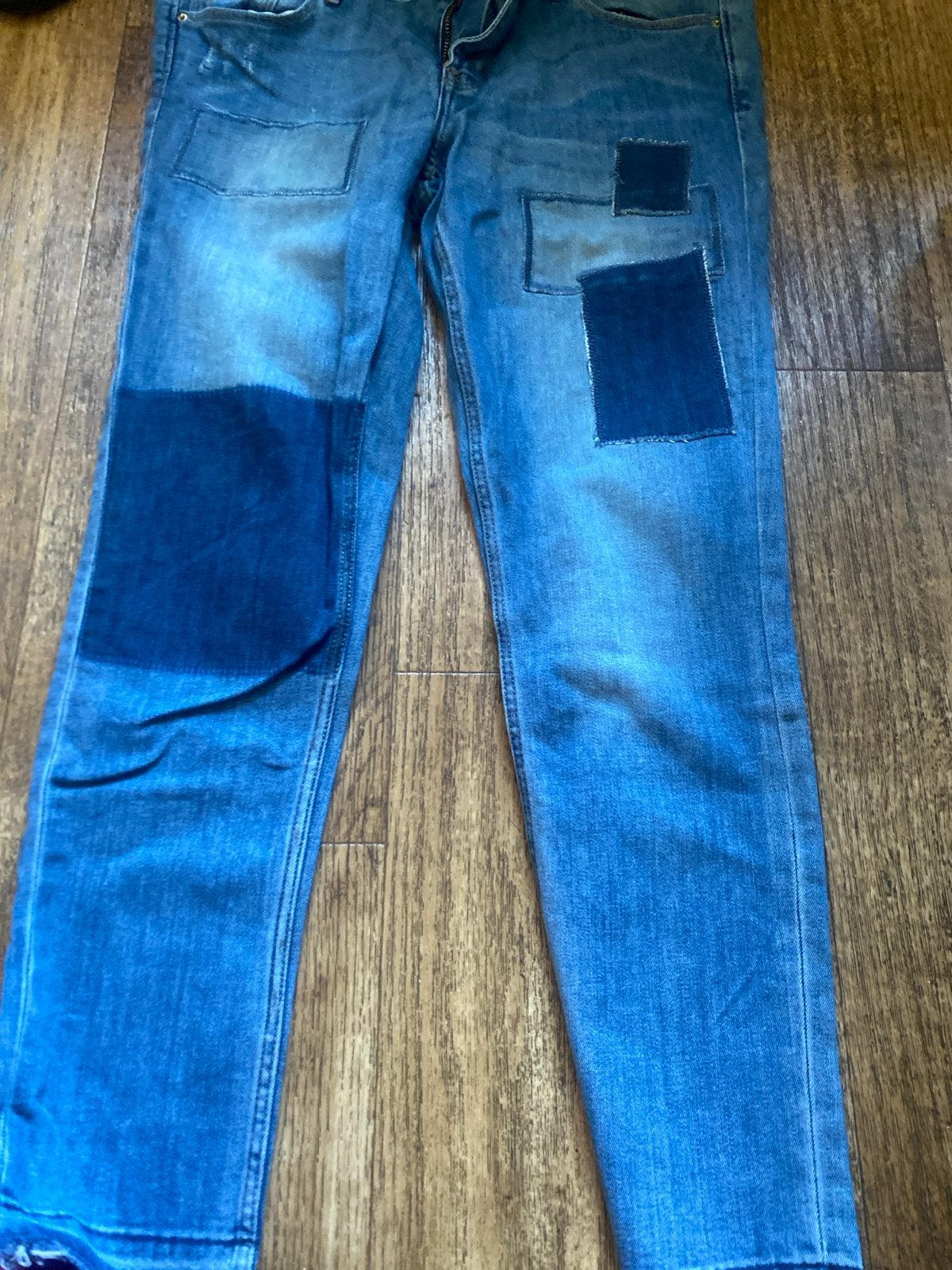 H&M Skinny Low Waist Ankle Jeans met patches - Maat L, Kleding | Dames, Spijkerbroeken en Jeans, Ophalen of Verzenden, Zo goed als nieuw
