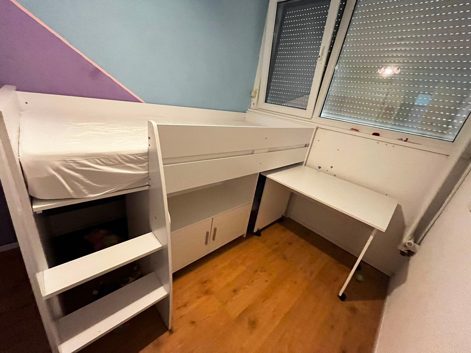 Halfhoogslaper met bureau en opbergruimte, Ophalen, Gebruikt, 90 cm, Eenpersoons