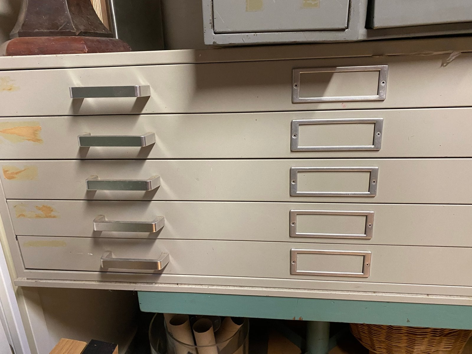 Metalen ladenkast met 5 laden voor grote tekeningen., 5 laden of meer, Ophalen, Gebruikt, Metaal