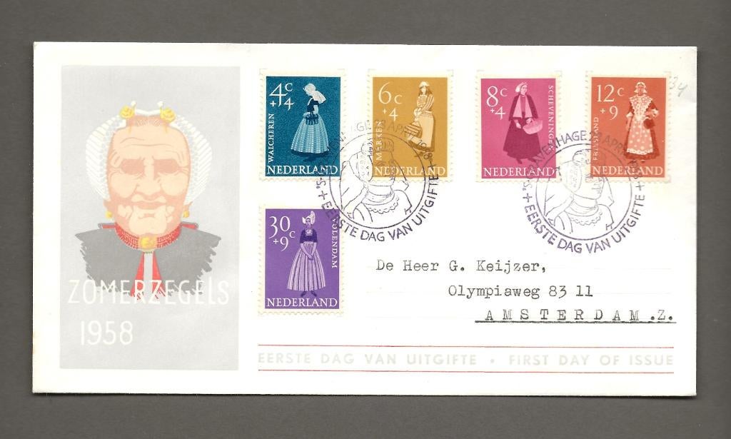 1958 Zomerzegels FDC E34 met open klep a1, Postzegels en Munten, Verzenden, Beschreven, Nederland