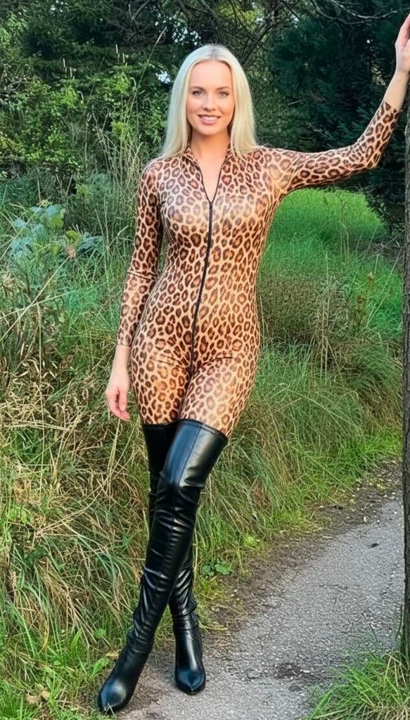 Glanzende luipaard lak catsuit nieuw maat M, Kleding | Dames, Verzenden