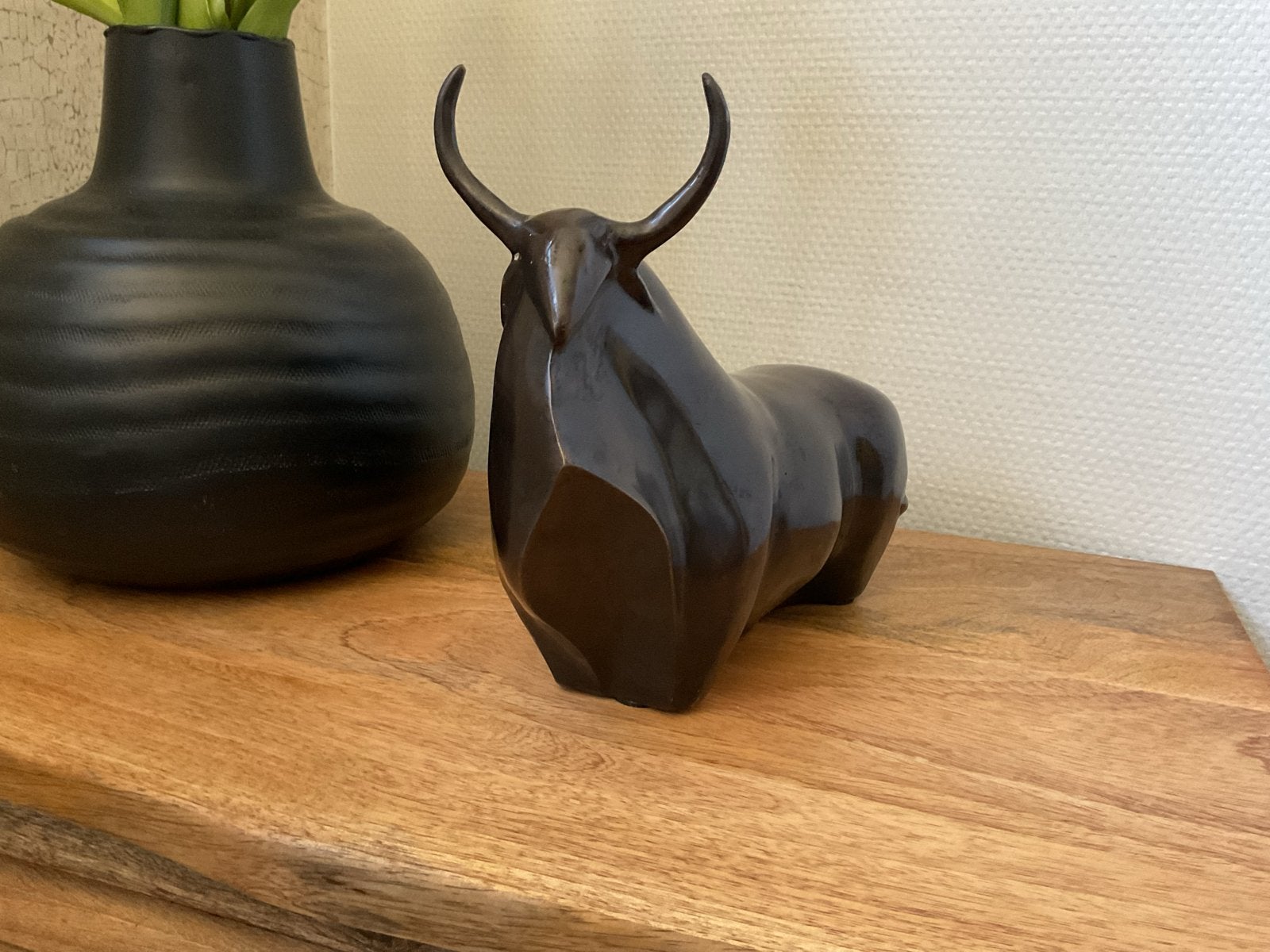 Bronzen Stier Sculptuur - Modern Abstract Beeld, Ophalen of Verzenden, 20 - 50 cm, Beeld, Bruin