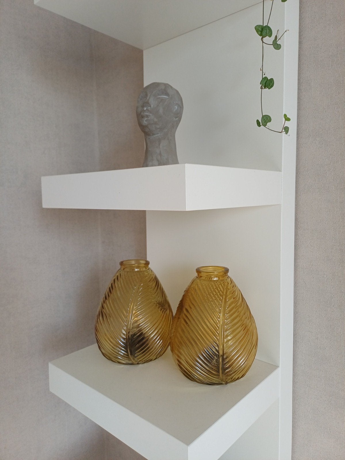 Set van 2 glazen lampjes in bladmotief, Ophalen, Zo goed als nieuw, Glas, Goud