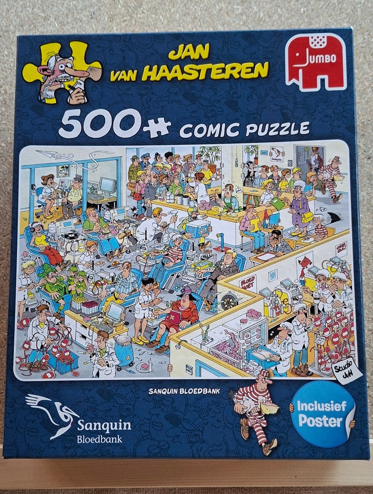 Jan van Haasteren puzzel 500 stukjes Sanquin Bloedbank, Ophalen, 500 t/m 1500 stukjes, Zo goed als nieuw
