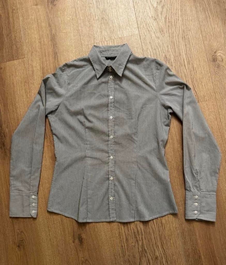 Sisley blouse getailleerd streep grijs wit mt L, Ophalen of Verzenden, Gedragen, Maat 42/44 (L), Grijs