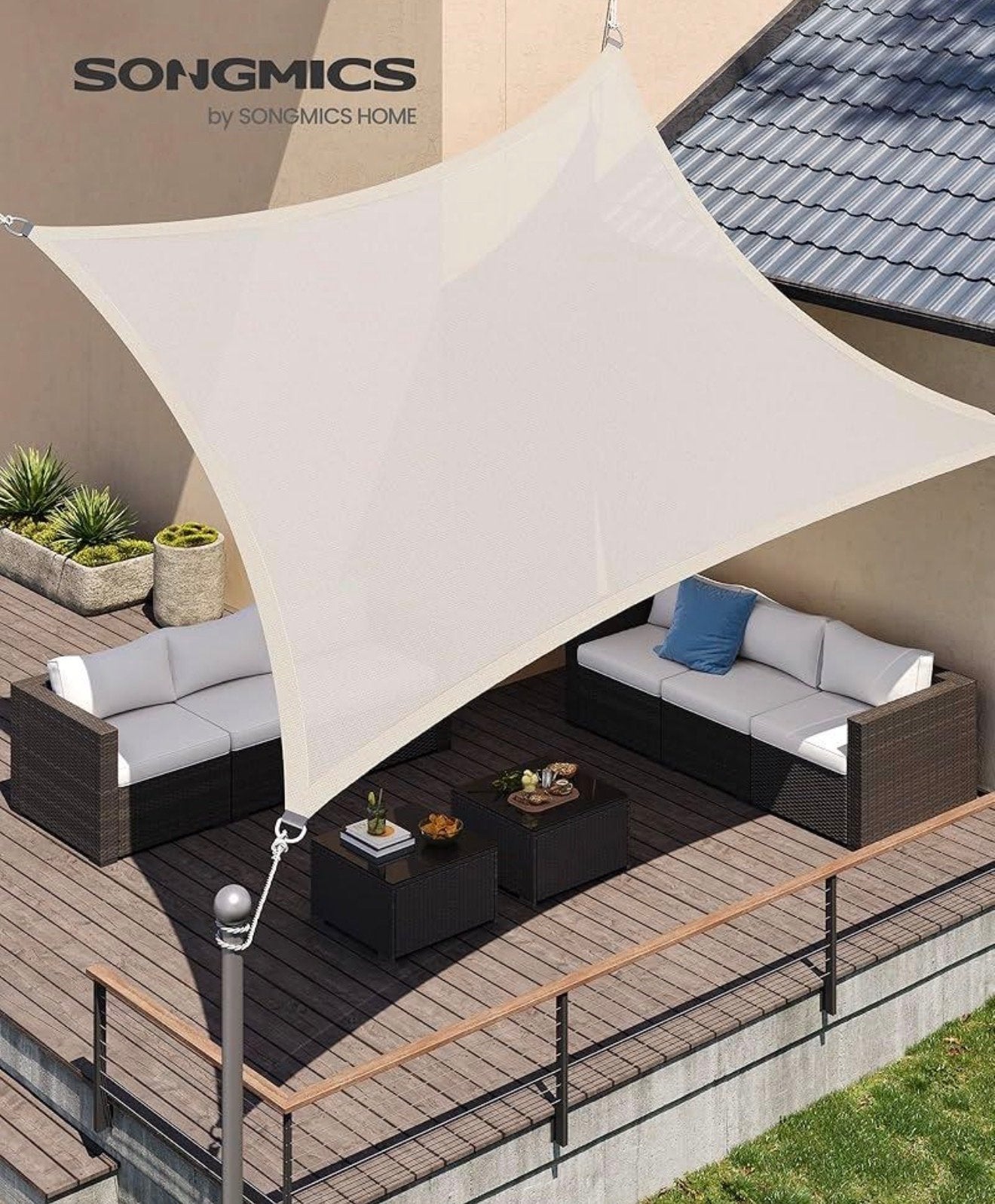 SONGMICS Schaduwdoek Vierkant - Crème - 3x3m, Ophalen of Verzenden, Nieuw