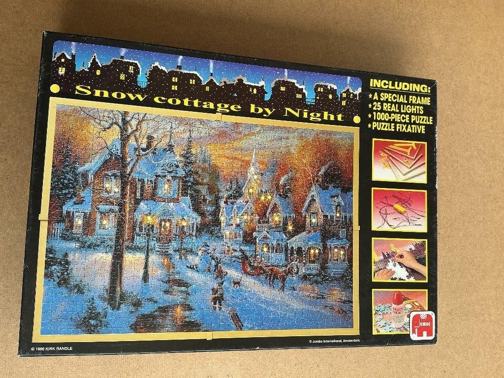 Jumbo Kerstpuzzel 'Snow Cottage by Night' 1000 stukjes, Ophalen of Verzenden, 500 t/m 1500 stukjes, Zo goed als nieuw, Legpuzzel