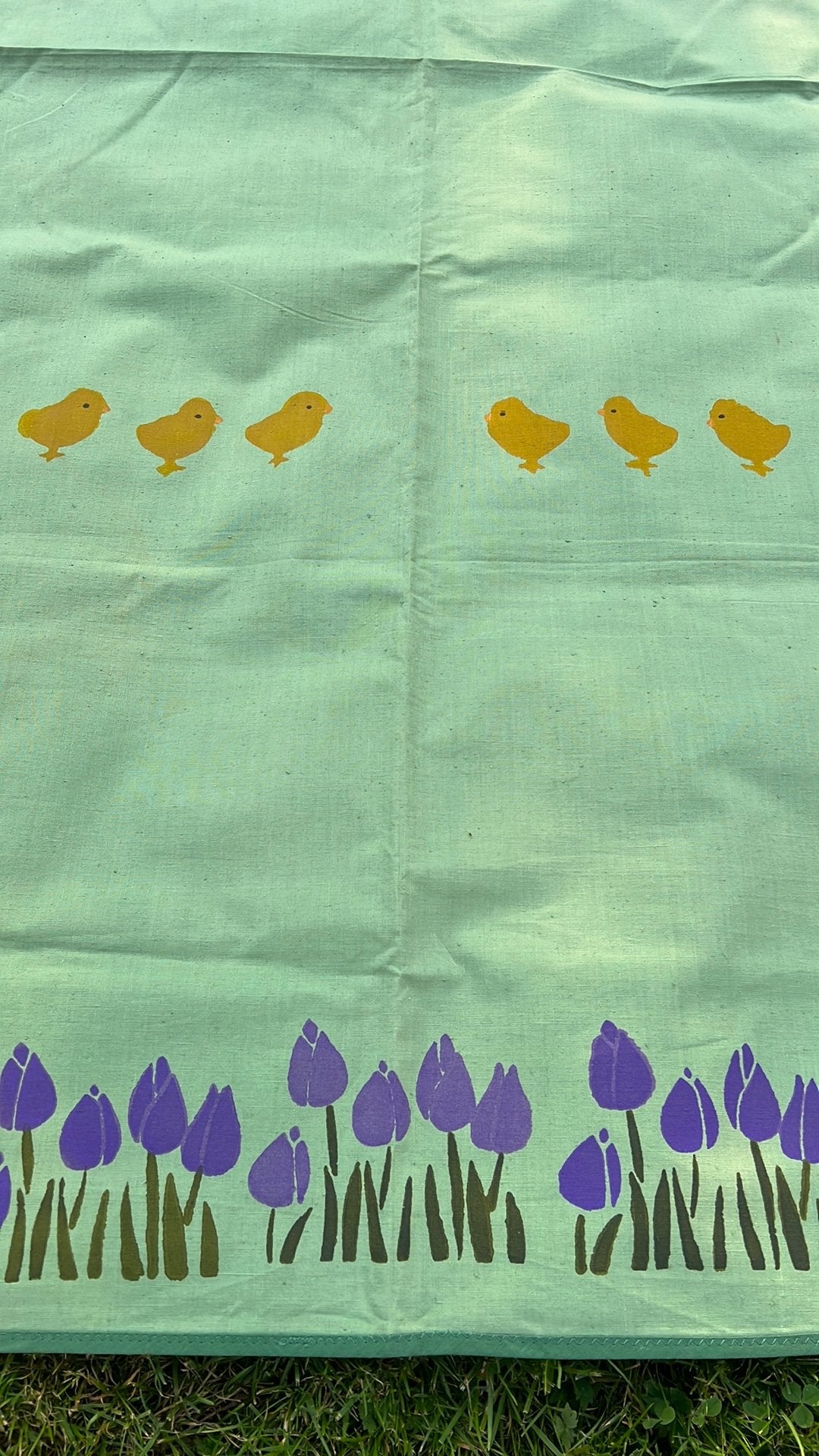 Kleed Pasen handbedrukt tulp kuiken 135x160 Denemarken retro, Ophalen of Verzenden, Zo goed als nieuw, Rechthoek