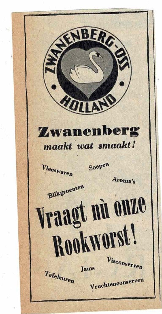 2 Adv. ZWANENBERG'S ROOKWORST en VRUCHTENCONSERVEN, Verzenden, Zo goed als nieuw, Overige typen