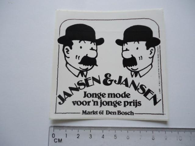 sticker oud 1978 Kuifje Herge strip Jansen den bosch retro, Verzamelen, Verzenden, Zo goed als nieuw, Bedrijf of Vereniging