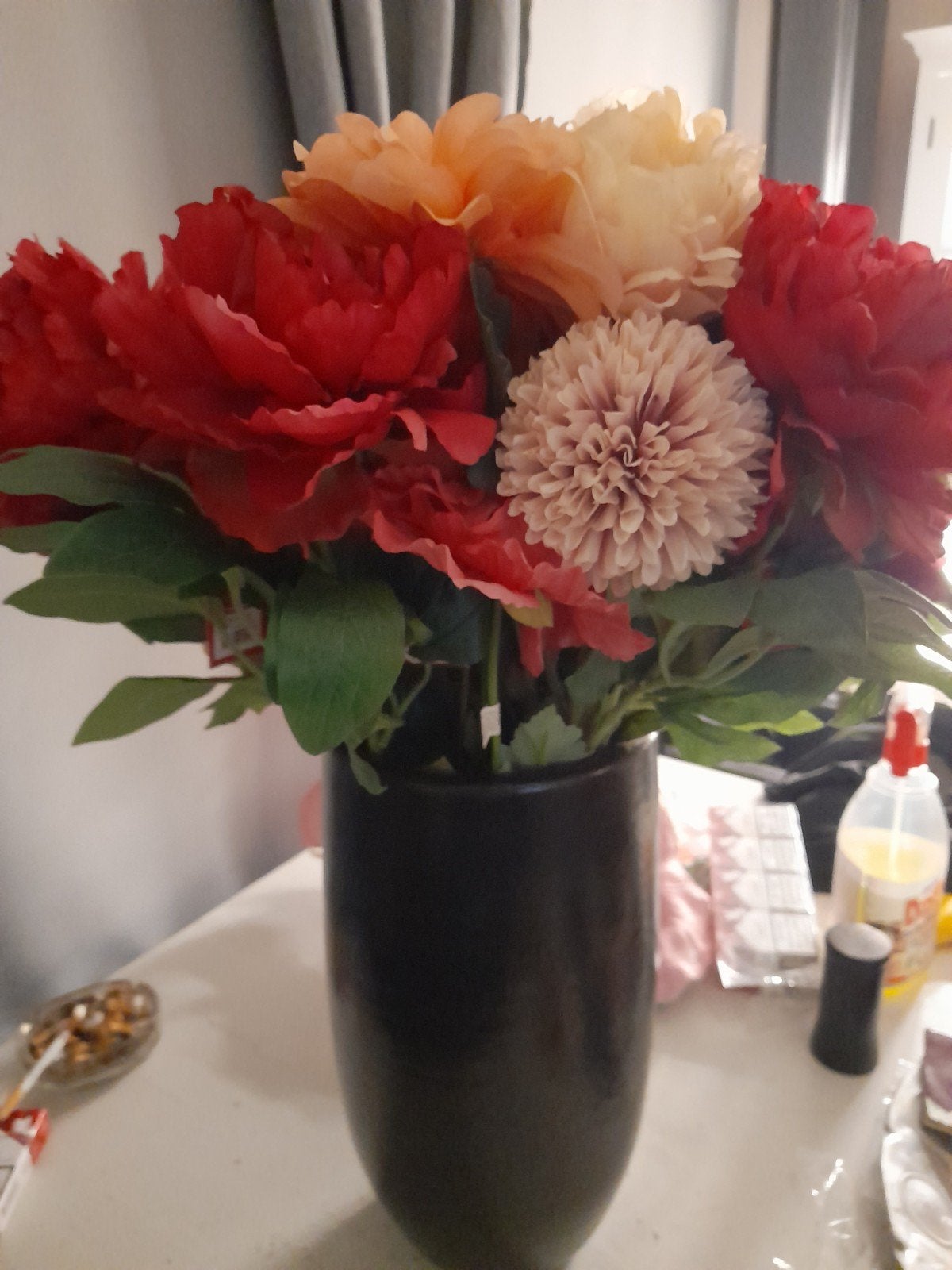 mooie bloemen vaas met nep bloemen, Ophalen of Verzenden