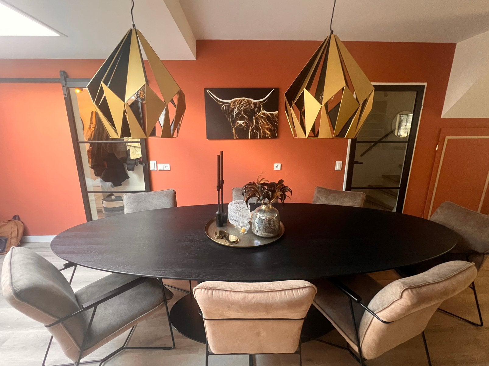 Complete eetkamerset 300x120 tafel + 8 stoelen, Ophalen, 100 tot 150 cm, 200 cm of meer, Zo goed als nieuw