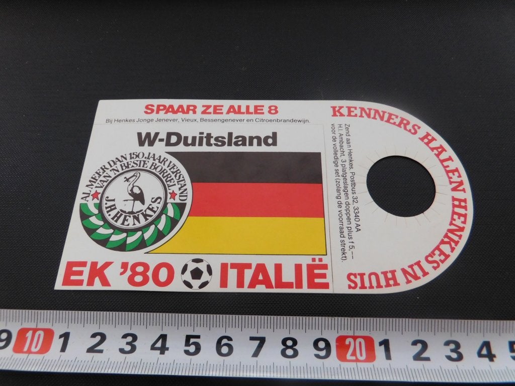 sticker EK '80 Italië West Duitsland  Henkes jonge jenever, Ophalen, Zo goed als nieuw