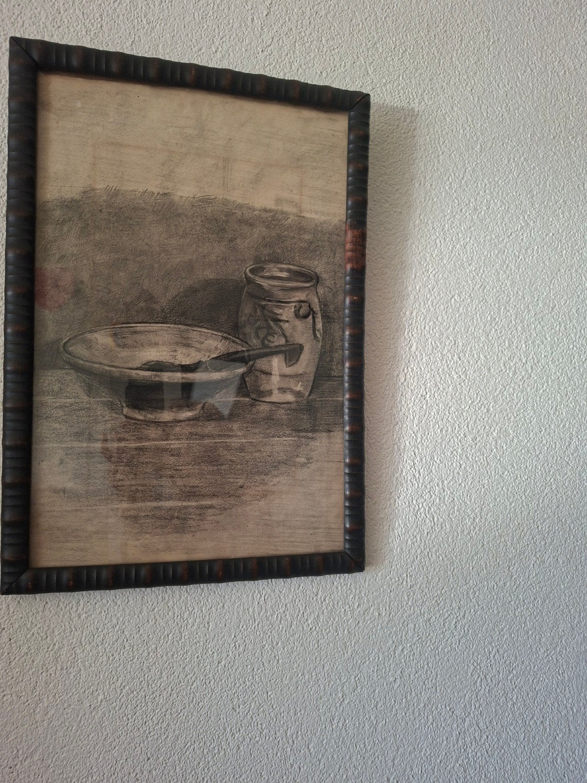 Vintage stilleven tekening in lijst, Antiek en Kunst, Kunst | Tekeningen en Foto's, Ophalen of Verzenden, Tekening, Potloodtekening