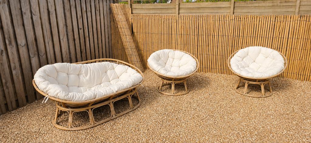 Tuinset met kussens Papasan / Mamasan, Ophalen of Verzenden, Zo goed als nieuw