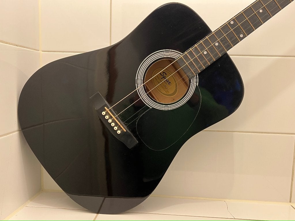 Squier by Fender SA-105 Zwart, Ophalen, Gebruikt, Western- of Steelstringgitaar