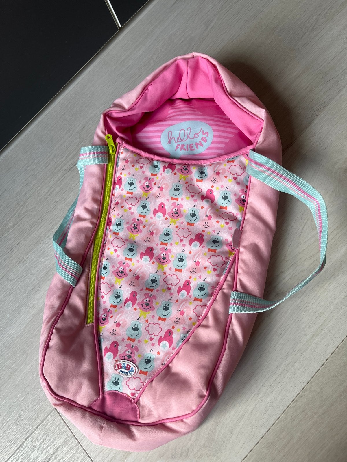 Baby Born slaapzak/draagzak roze met Hello Friends, Ophalen, Gebruikt, Babypop