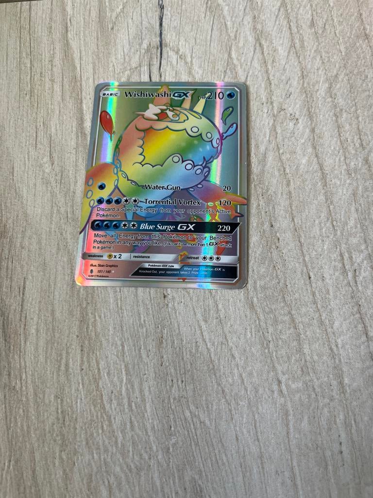 Wishiwashi GX Rainbow Rare Pokémon Kaart 137/145, Ophalen of Verzenden, Zo goed als nieuw, Losse kaart, Foil