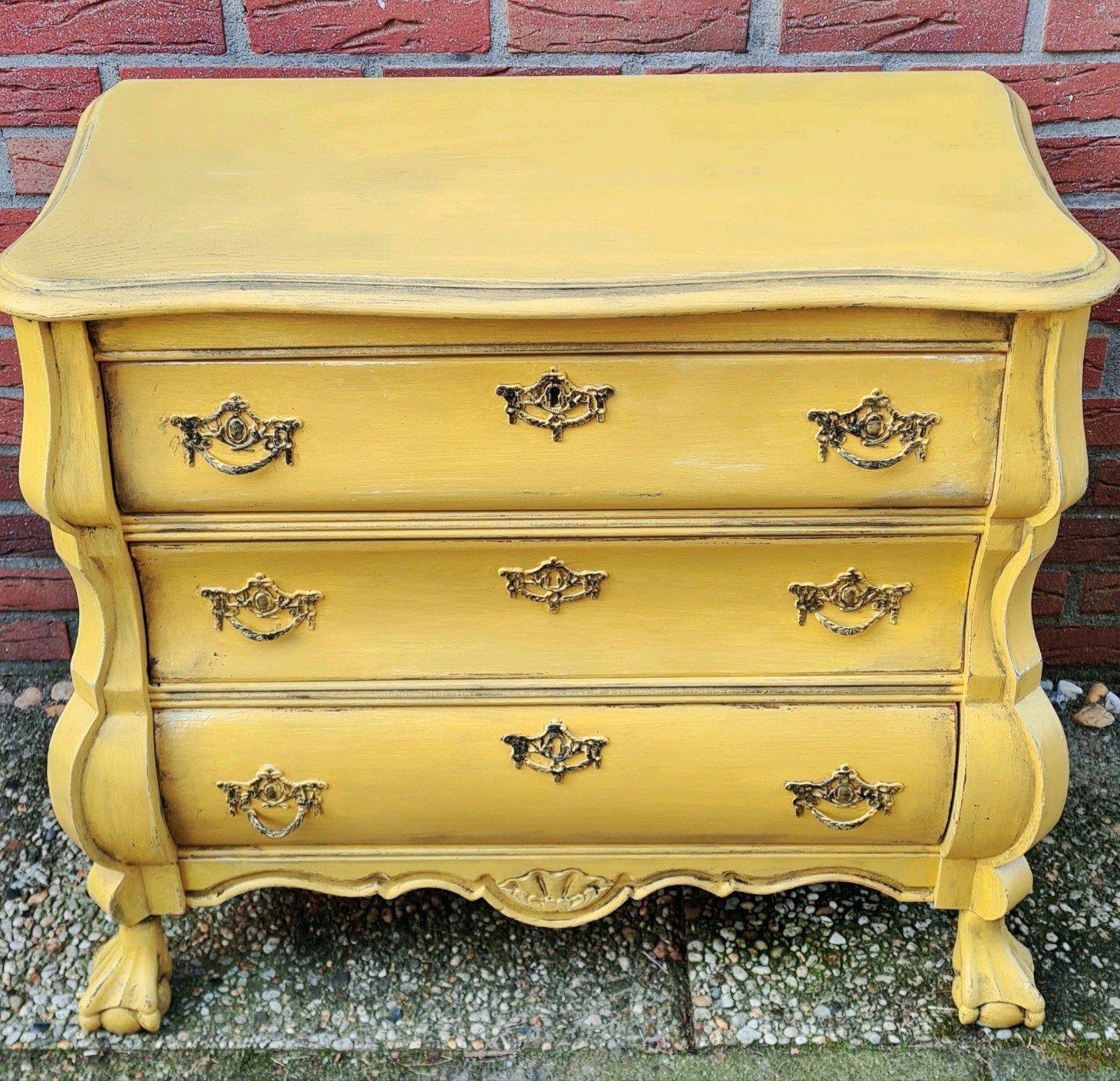 Buikkastje ladenkastje boho shabby chic vintage geel, Huis en Inrichting, Kasten | Ladekasten, Ophalen, Eikenhout, 50 tot 100 cm