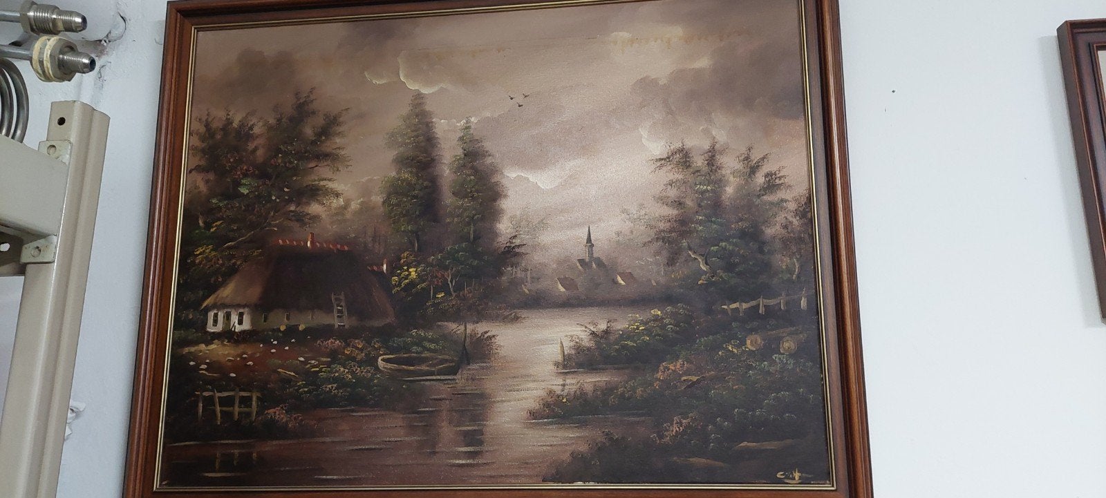 Schilderij: Romantisch Landschap met Water en Huisje, Ophalen