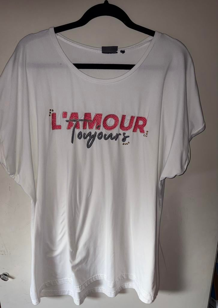 Wit tshirt met tekst “L’amour Toujours” maat 46, Wit, Maat 46/48 (XL) of groter, Ophalen of Verzenden, Zo goed als nieuw