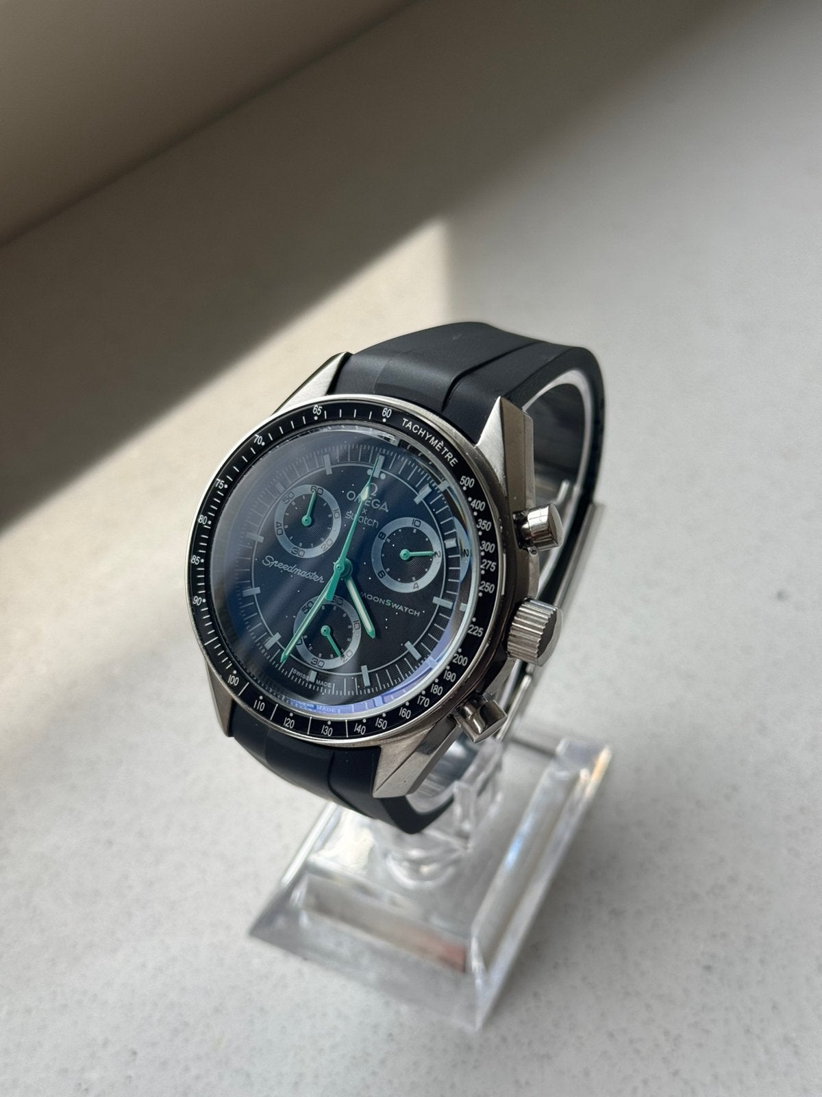 Omega x Swatch MoonSwatch Mission to the Moon – Metal Mod, Ophalen of Verzenden, Zo goed als nieuw, Zwart, IOS