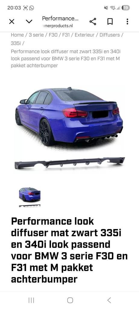 Performance look diffuser mat zwart BMW 3 serie F30/F31, Ophalen, Voor, BMW, Bumper