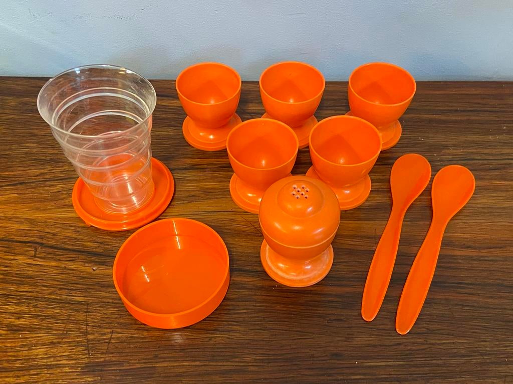Retro oranje eierdopjes jaren 70 setje NFK vintage, Gebruikt, Ophalen of Verzenden, Nvt, Nvt