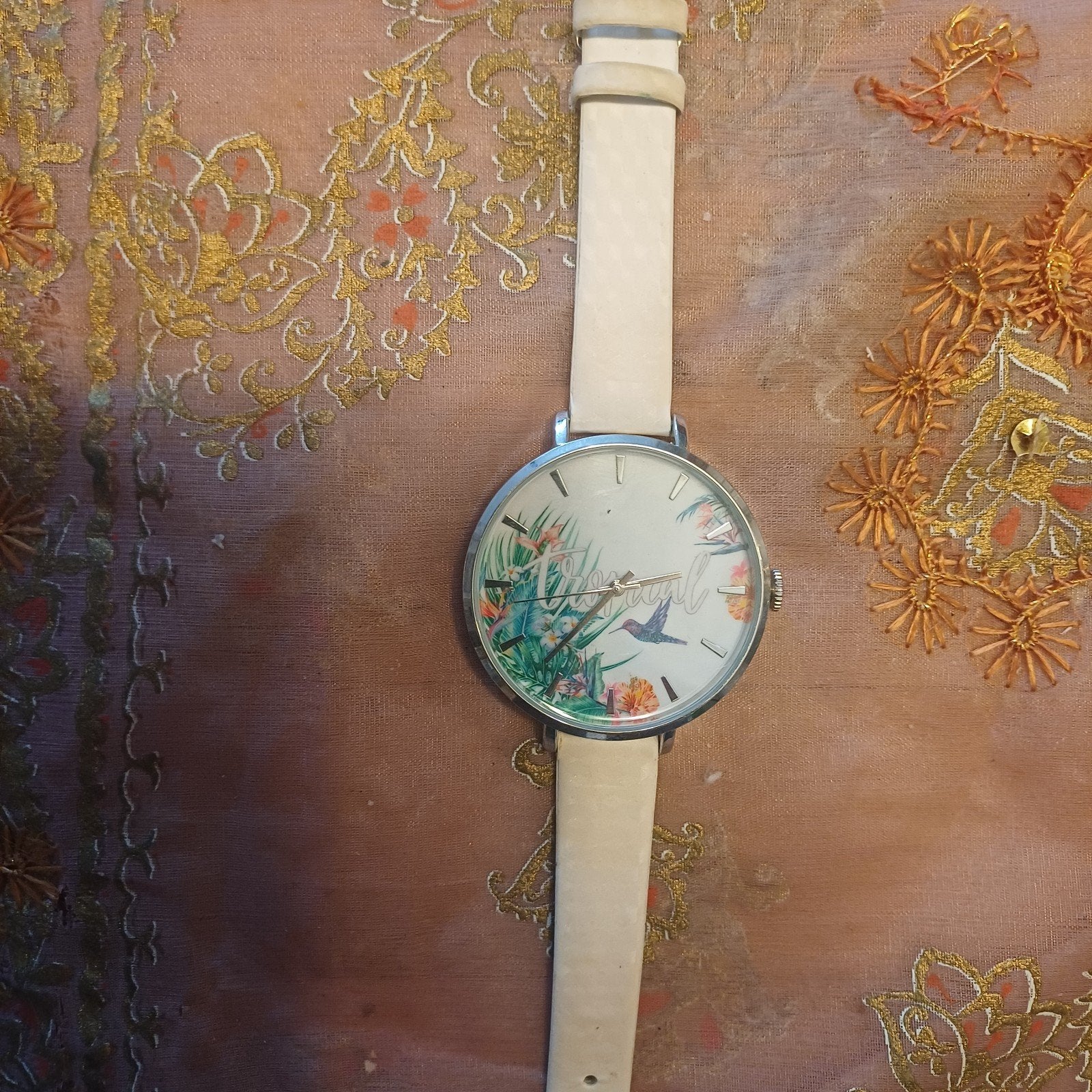 Fossil dameshorloge met vogel en bloemen wijzerplaat, Sieraden, Tassen en Uiterlijk, Staal, Fossil, Polshorloge, Ophalen of Verzenden