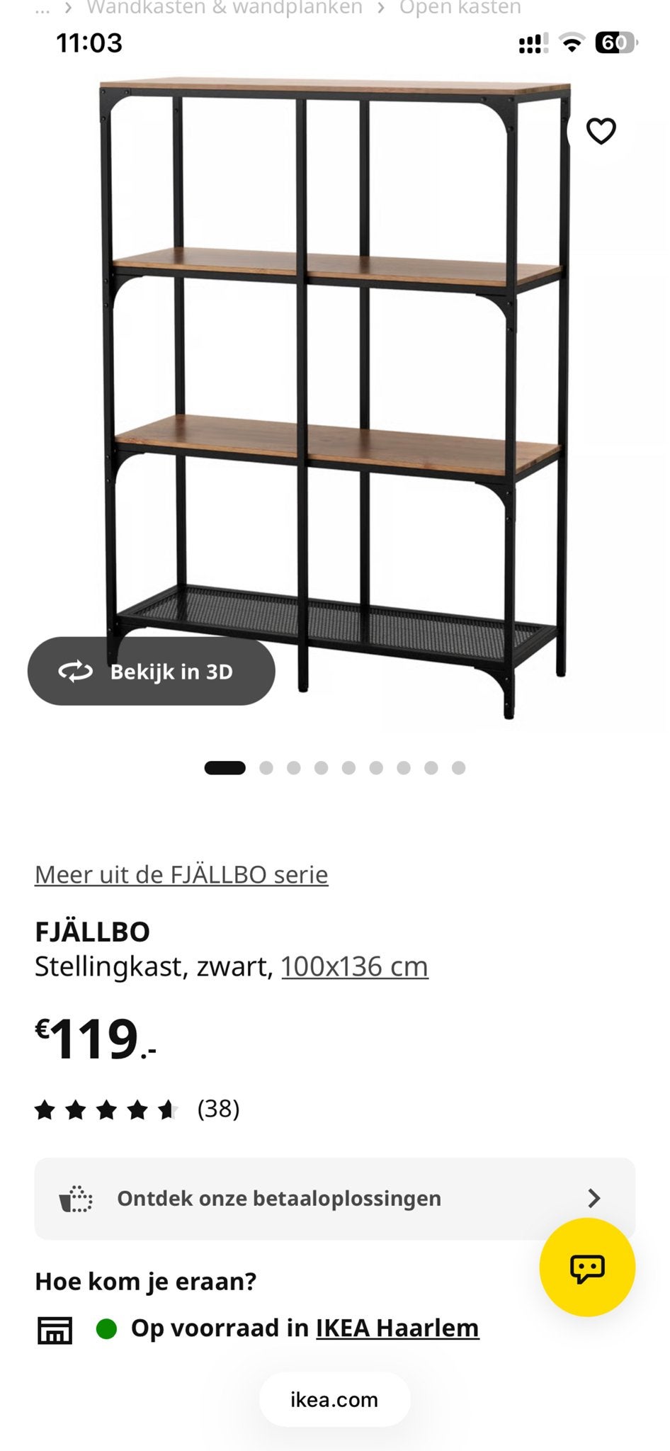 IKEA FJÄLLBO Stellingkast Zwart/Hout - Zo goed als nieuw, Ophalen, Zo goed als nieuw