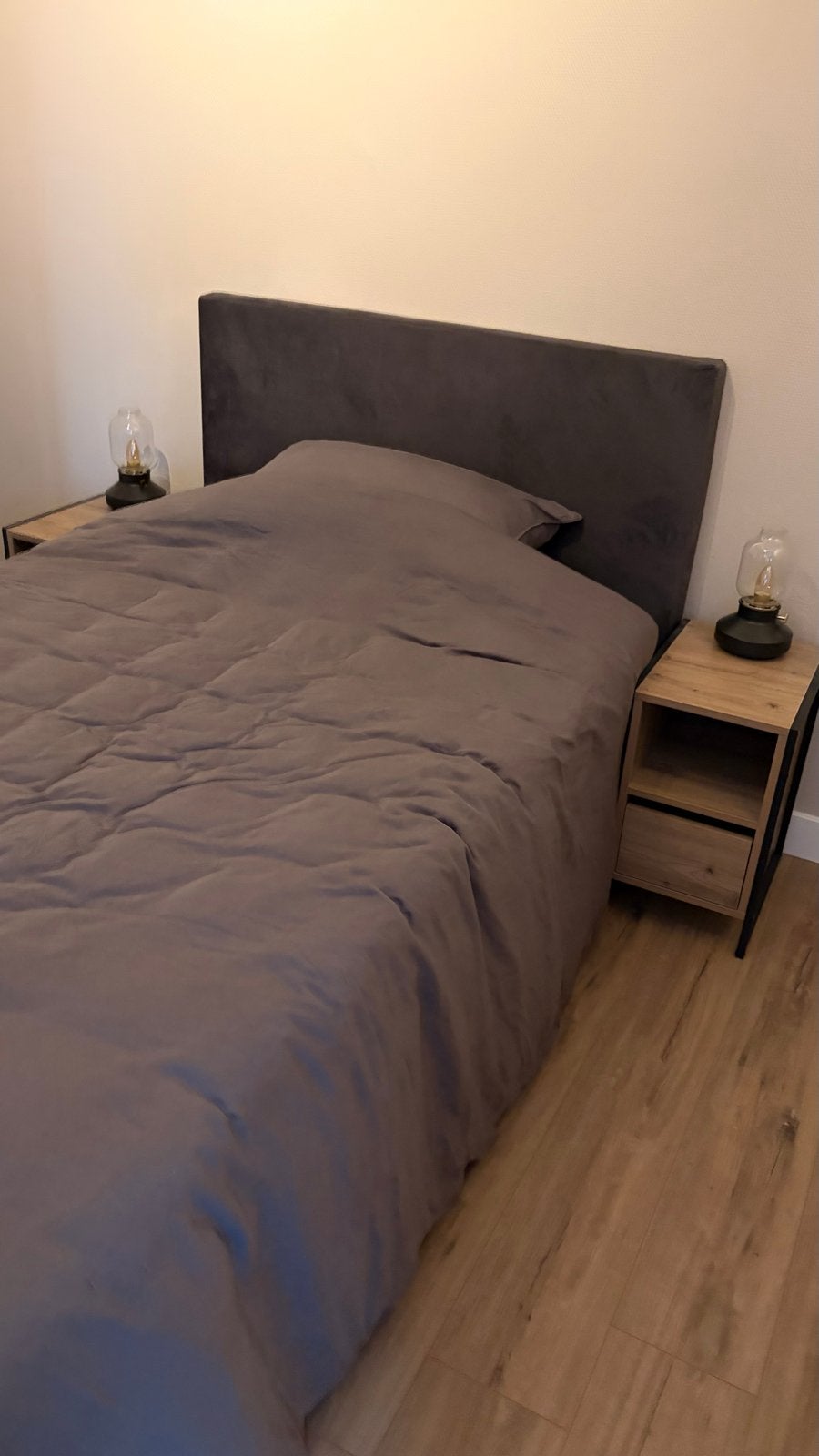 Boxspring velvet antraciet 120x200cm met topper en matras, Ophalen, Overige kleuren, Zo goed als nieuw, Twijfelaar
